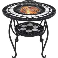 Haarden*vidaXL Vuurtafel mozaïek 68 cm keramiek en wit Zwart