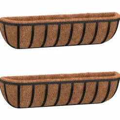 Wandbakken 2 st met kokosvezel 61x19x16 cm staal zwart>vidaXL Online