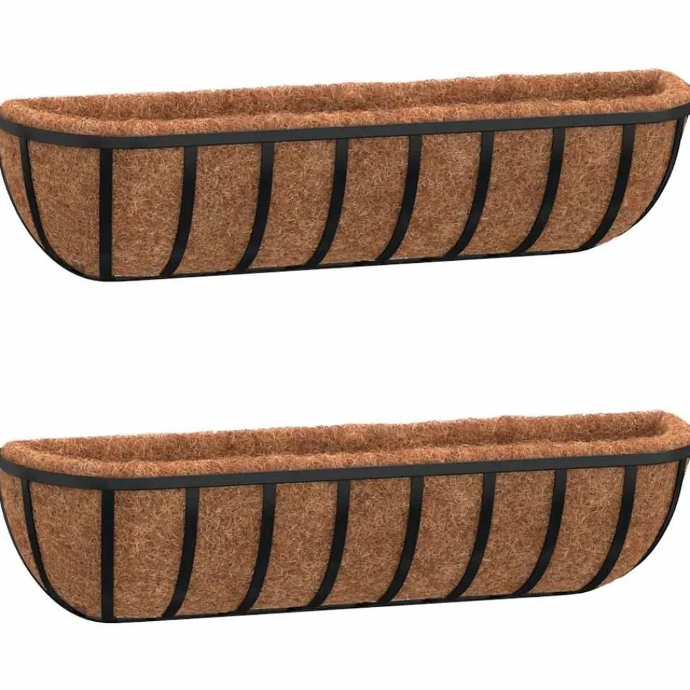 Wandbakken 2 st met kokosvezel 61x19x16 cm staal zwart>vidaXL Online