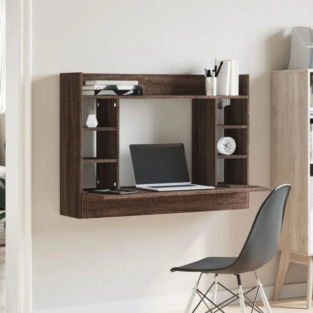 Kantoormeubelen*vidaXL Wandbureau 105x48x75 cm bewerkt hout ig bruin eikenkleur