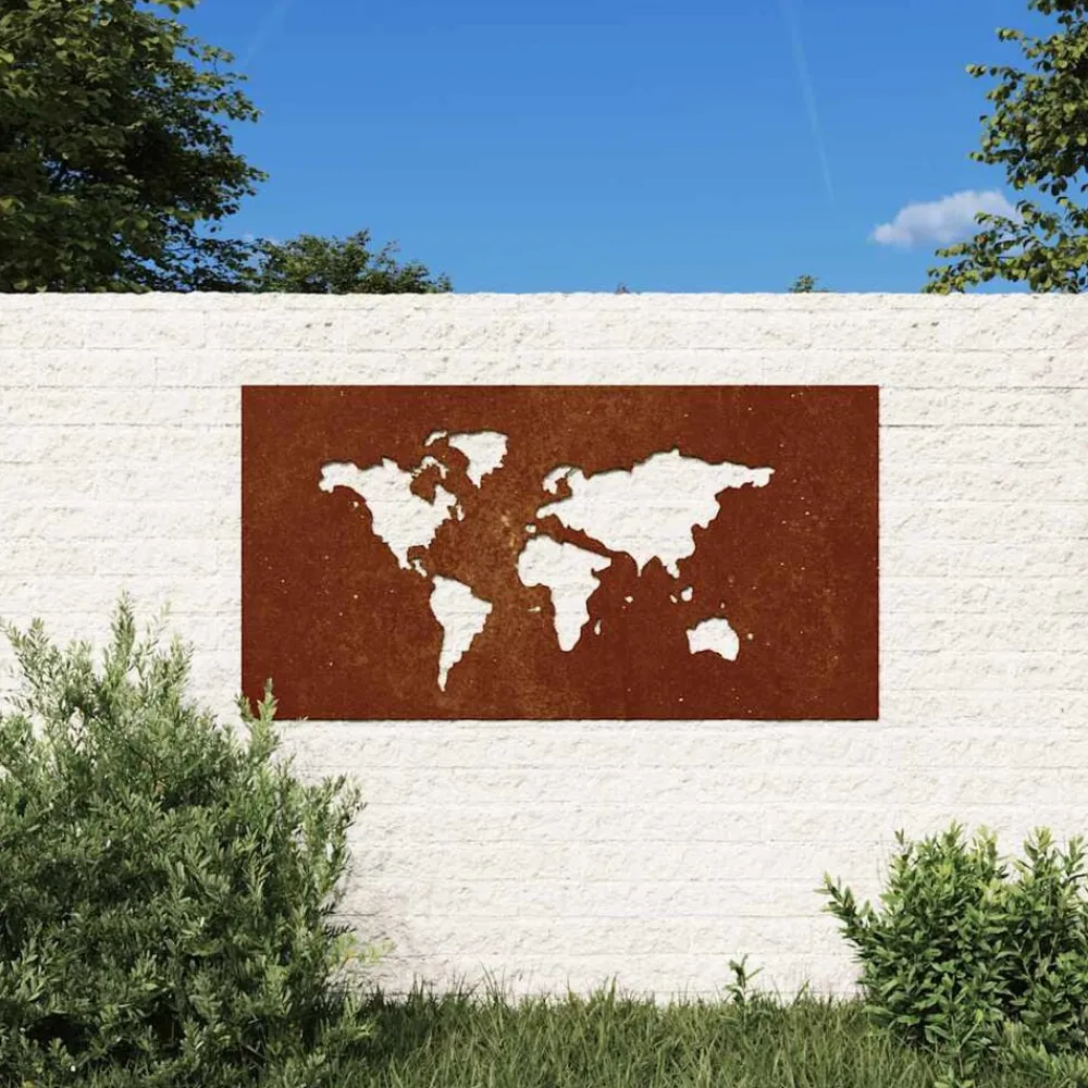 Woon- & Tuinaccessoires*vidaXL Wanddecoratie tuin wereldkaartontwerp 105x55 cm cortenstaal