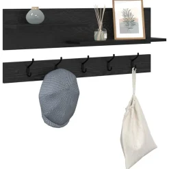 Boekenkasten & Wandplanken*vidaXL Wandgemonteerde kapstok met plank 90 x 15 x 36 cm Zwart eiken