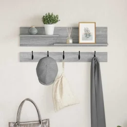 Boekenkasten & Wandplanken*vidaXL Wandgemonteerde kapstok met plank 90 x 15 x 36 cm Grijs sonoma