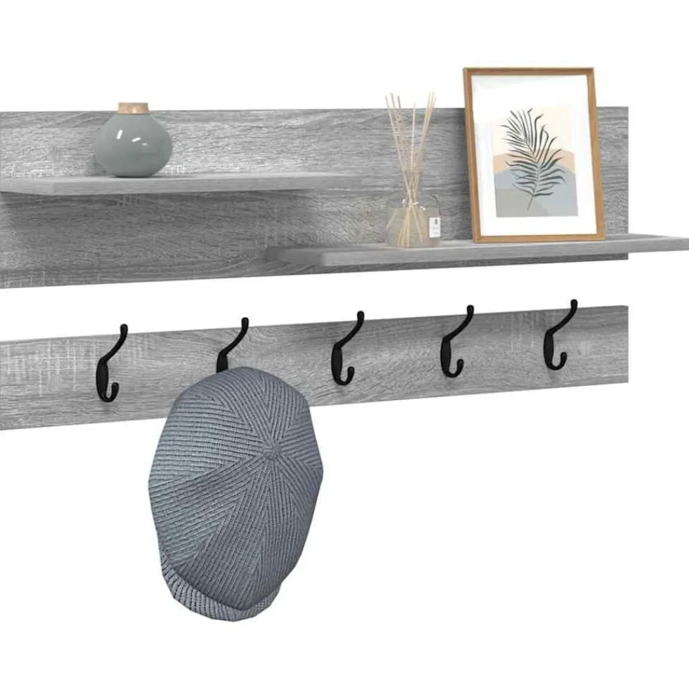 Boekenkasten & Wandplanken*vidaXL Wandgemonteerde kapstok met plank 90 x 15 x 36 cm Grijs sonoma