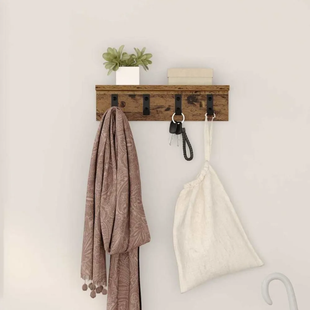 Wandgemonteerde kapstok met opslag Oudhout 40 x 10,5 x 10,5 cm>vidaXL