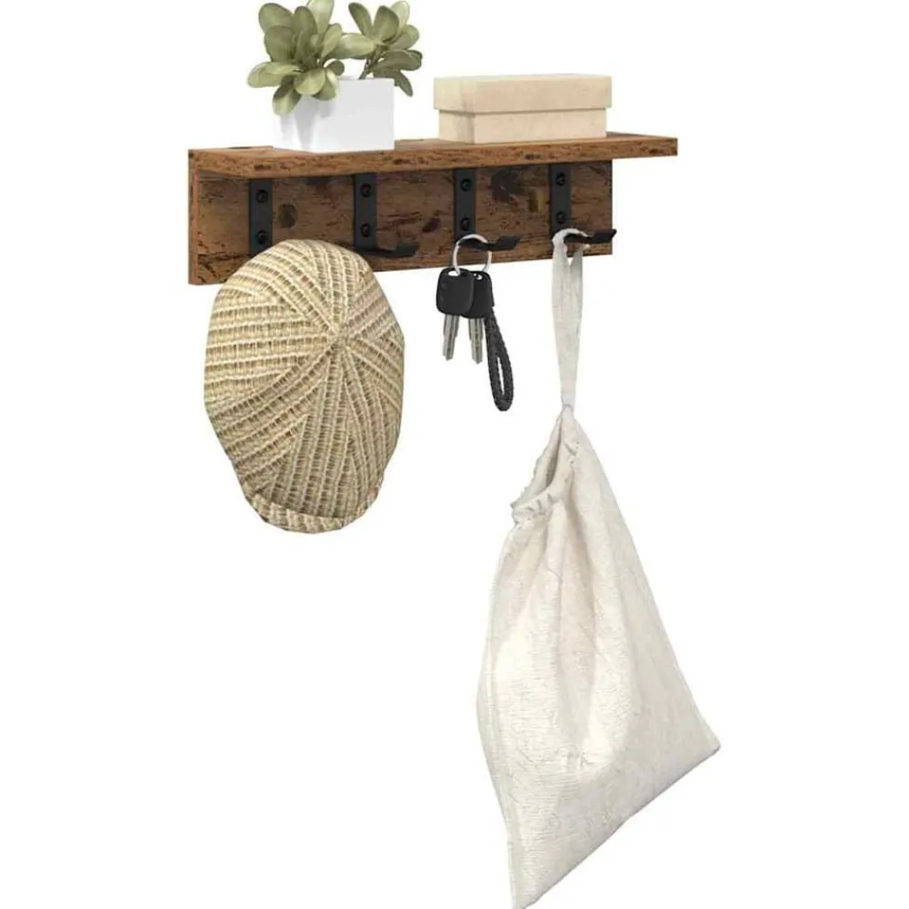 Wandgemonteerde kapstok met opslag Oudhout 40 x 10,5 x 10,5 cm>vidaXL