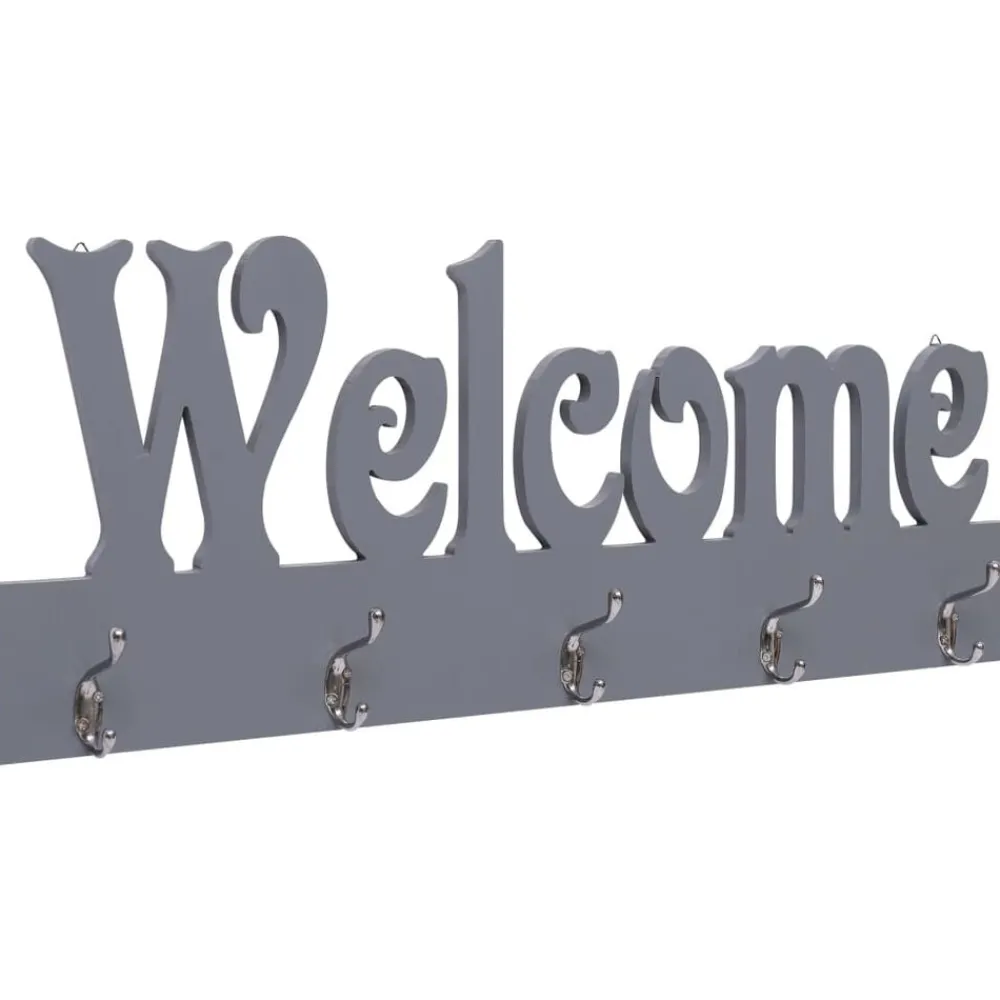 Woon- & Tuinaccessoires*vidaXL Wandkapstok WELCOME 74x29,5 cm grijs Grijs (welcome)