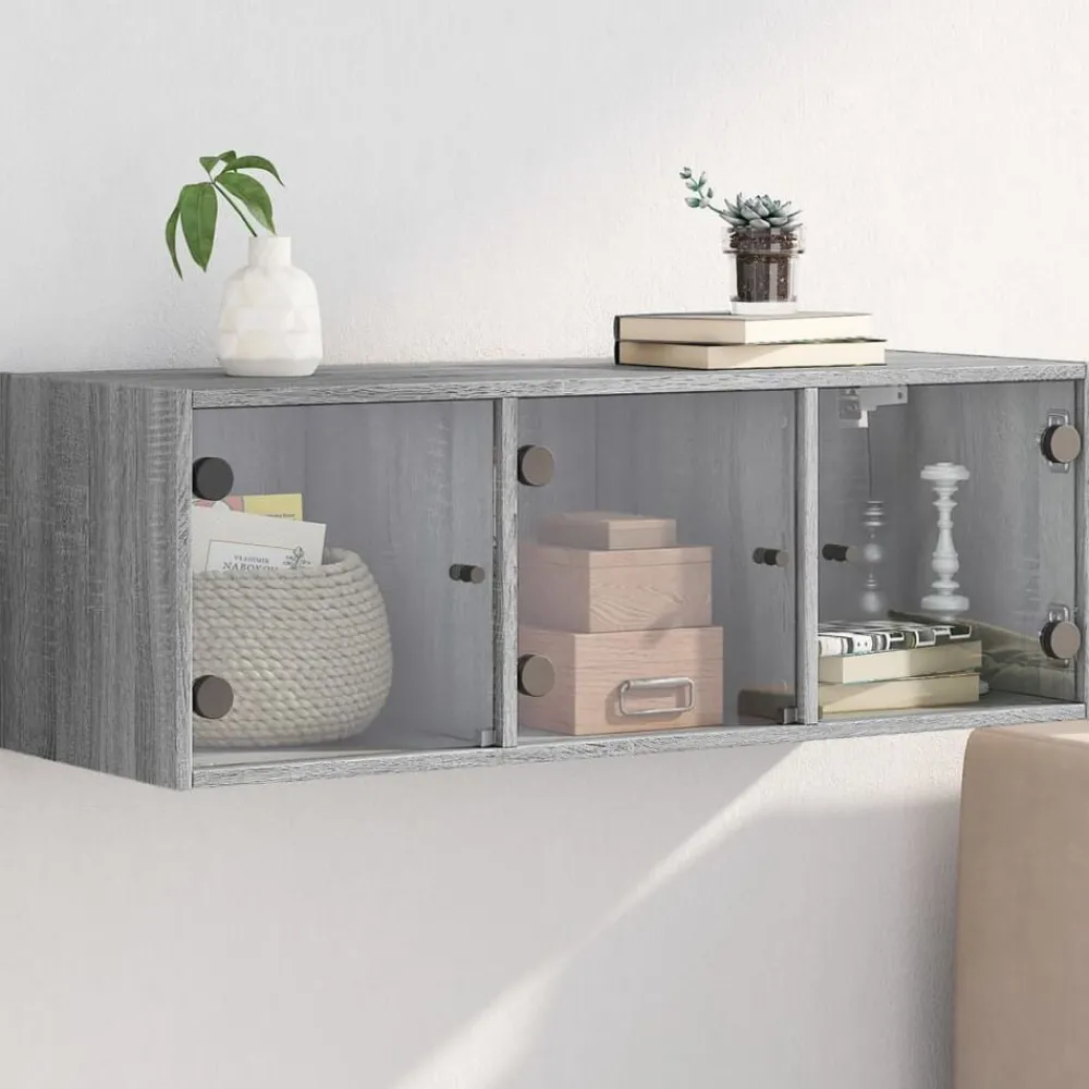 Kasten & Opbergmeubelen*vidaXL Wandkast met glazen deuren 102x37x35 cm eiken Grijs sonoma