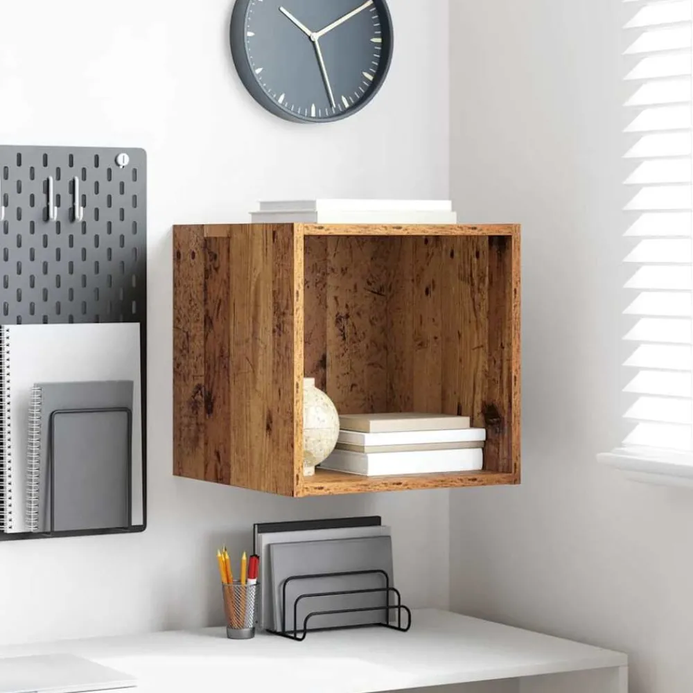 Wandkast met plank Oudhout 37 x 37 x 37 cm Bewerkt hout>vidaXL Hot
