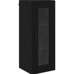 Kasten & Opbergmeubelen*vidaXL Wandkast 34,5 x 34 x 90 cm Geengineerd Hout en Glas Zwart eiken