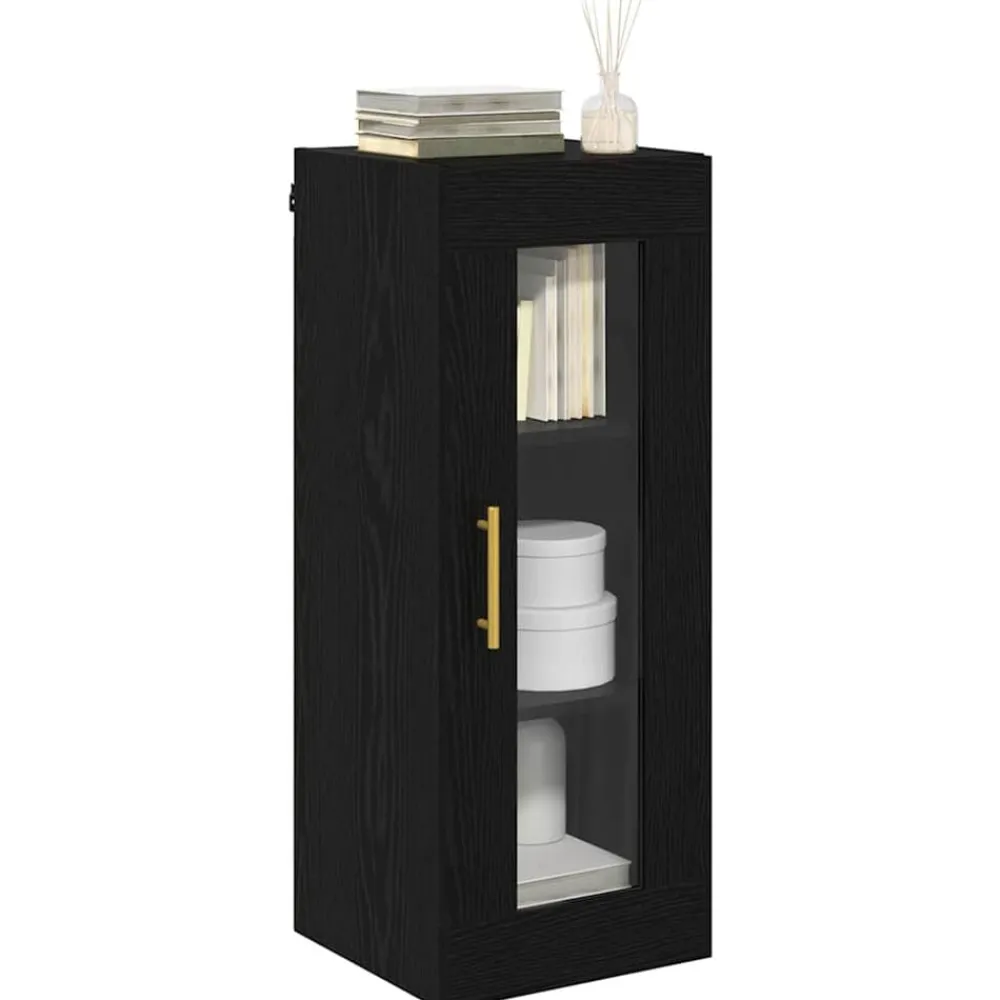 Wandkast 34,5 x 34 x 90 cm Geengineerd Hout en Glas>vidaXL New