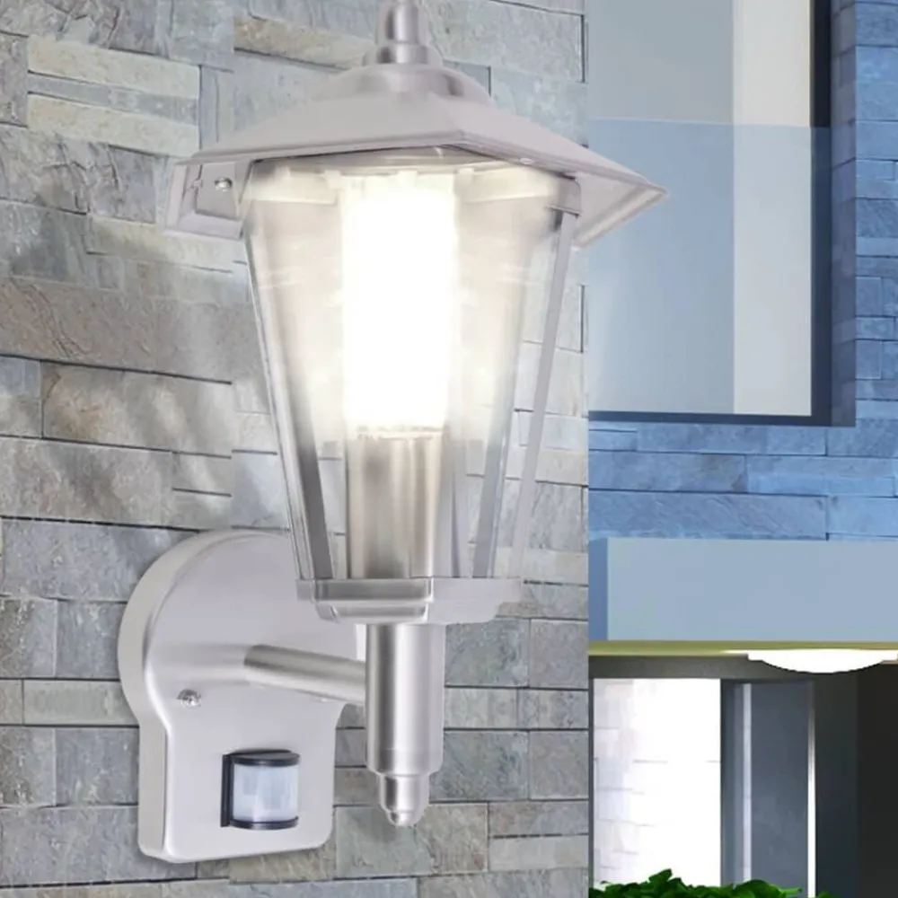 Verlichting*vidaXL Wandlantaarn met bewegingsdetector voor buiten roestvrij staal