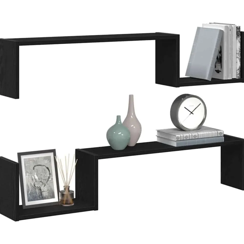 Boekenkasten & Wandplanken*vidaXL Wandplank 2 pcs 100 x 15 x 20 cm Bewerkt hout Zwart eiken