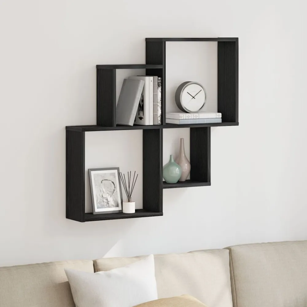 Boekenkasten & Wandplanken*vidaXL Wandplank met plank 80 x 15 x 78,5 cm Bewerkt hout Zwart eiken