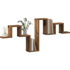 Wandplank Wandgemonteerd met opslag Oudhout 104.5 x 43 x 10 cm><noscript><img width=