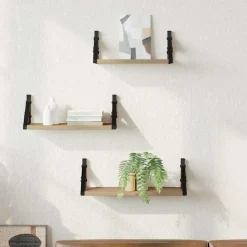 Wandplank Wandgemonteerd met opslag 3 pcs Rook Eik>vidaXL New