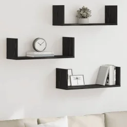 Boekenkasten & Wandplanken*vidaXL Wandplanken 3 stuks Zwarte Eiken 58x18x18 cm Bewerkt Hout Zwart eiken