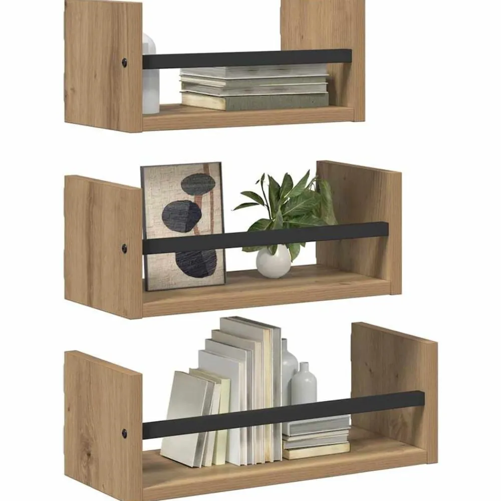 Wandplankenset 3 pcs Artisan Eiken 40x16x14cm Bewerkt hout>vidaXL Hot