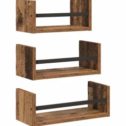 Boekenkasten & Wandplanken*vidaXL Wandplankenset met plank 3 pcs 40x16x14cm Bewerkt hout Oud hout