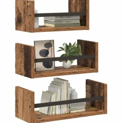 Boekenkasten & Wandplanken*vidaXL Wandplankenset met plank 3 pcs 40x16x14cm Bewerkt hout Oud hout