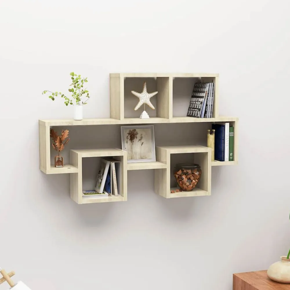 Boekenkasten & Wandplanken*vidaXL Wandschap auto-vormig 82x15x51 cm bewerkt hout Sonoma eiken