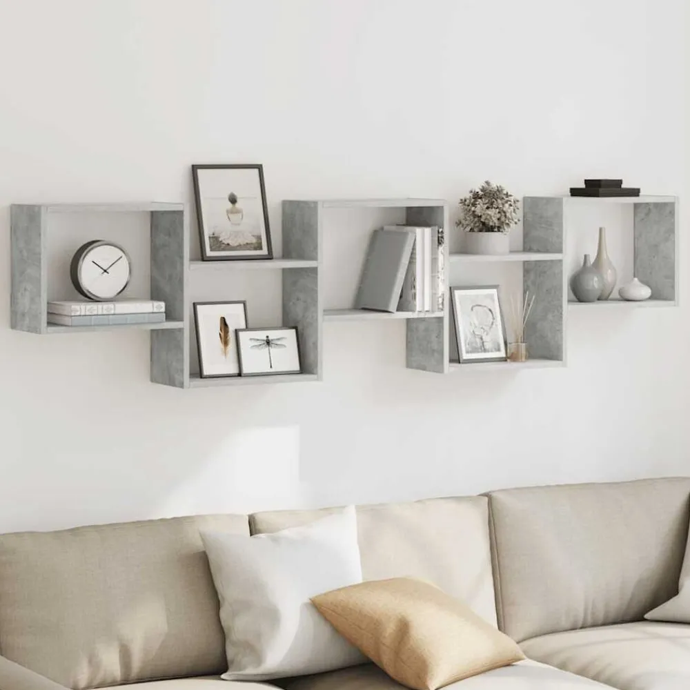 Boekenkasten & Wandplanken*vidaXL Wandschap kubus 5 vakken bewerkt hout Betongrijs