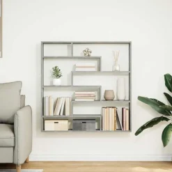 Boekenkasten & Wandplanken*vidaXL Wandschap kubus 7 vakken bewerkt hout Betongrijs