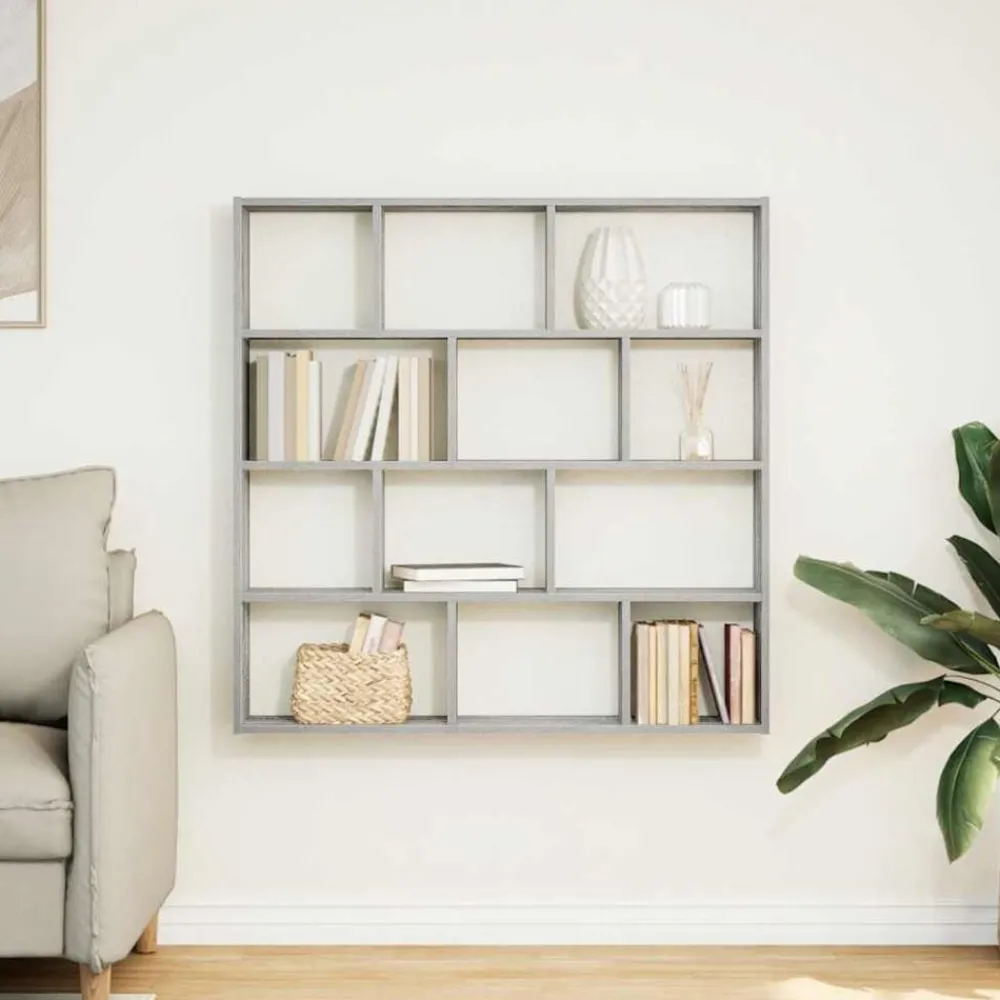Boekenkasten & Wandplanken*vidaXL Wandschap kubus 12 vakken bewerkt hout eikenkleur Grijs sonoma