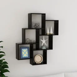 Boekenkasten & Wandplanken*vidaXL Wandschap kubus 78x15x93 cm bewerkt hout Zwart