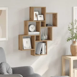 Wandschap kubus 78x15x93 cm bewerkt hout artisanaal eikenkleur><noscript><img width=