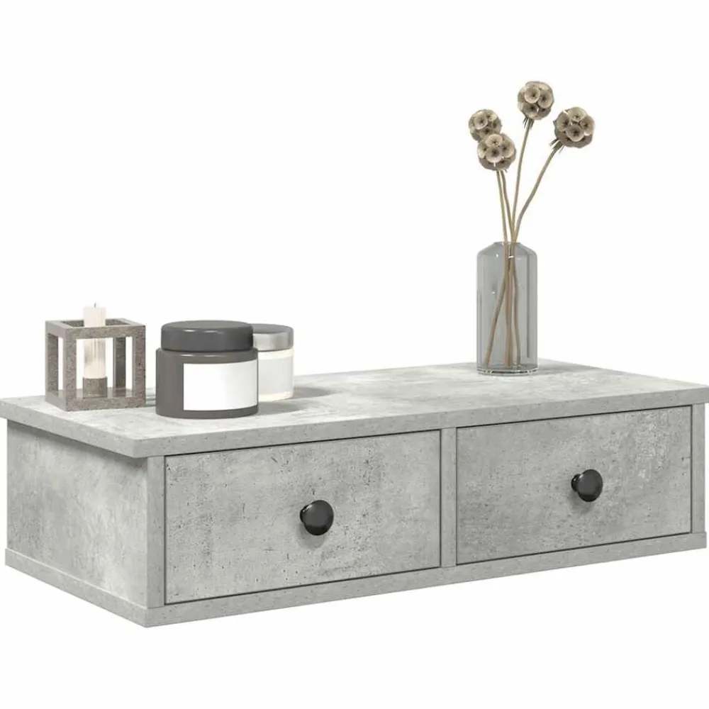 Boekenkasten & Wandplanken*vidaXL Wandschap met lades 60x28x15 cm bewerkt hout Betongrijs