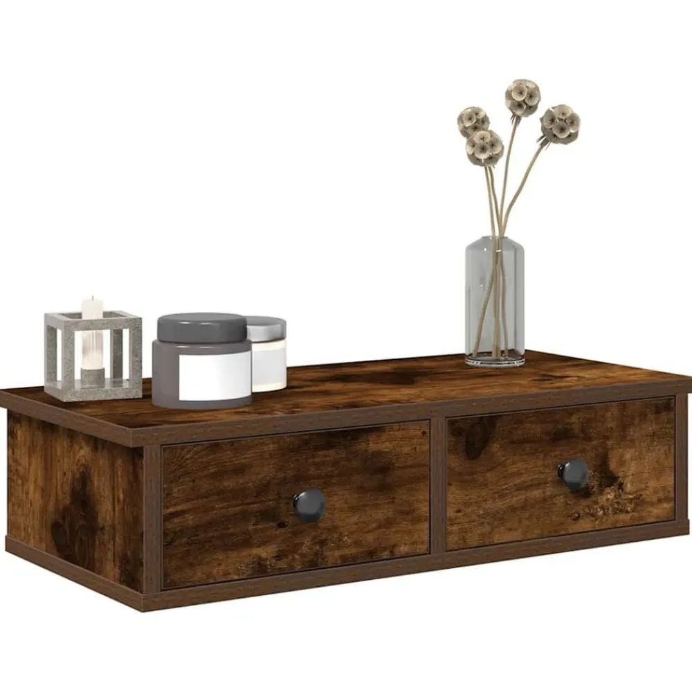 Boekenkasten & Wandplanken*vidaXL Wandschap met lades 60x28x15 cm bewerkt hout kleur Gerookt eiken