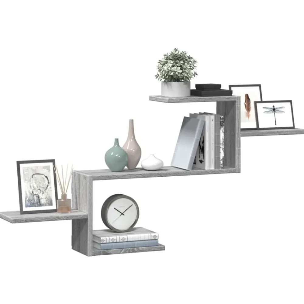 Boekenkasten & Wandplanken*vidaXL Wandschap 104x15x49 cm bewerkt hout eikenkleurig Grijs sonoma