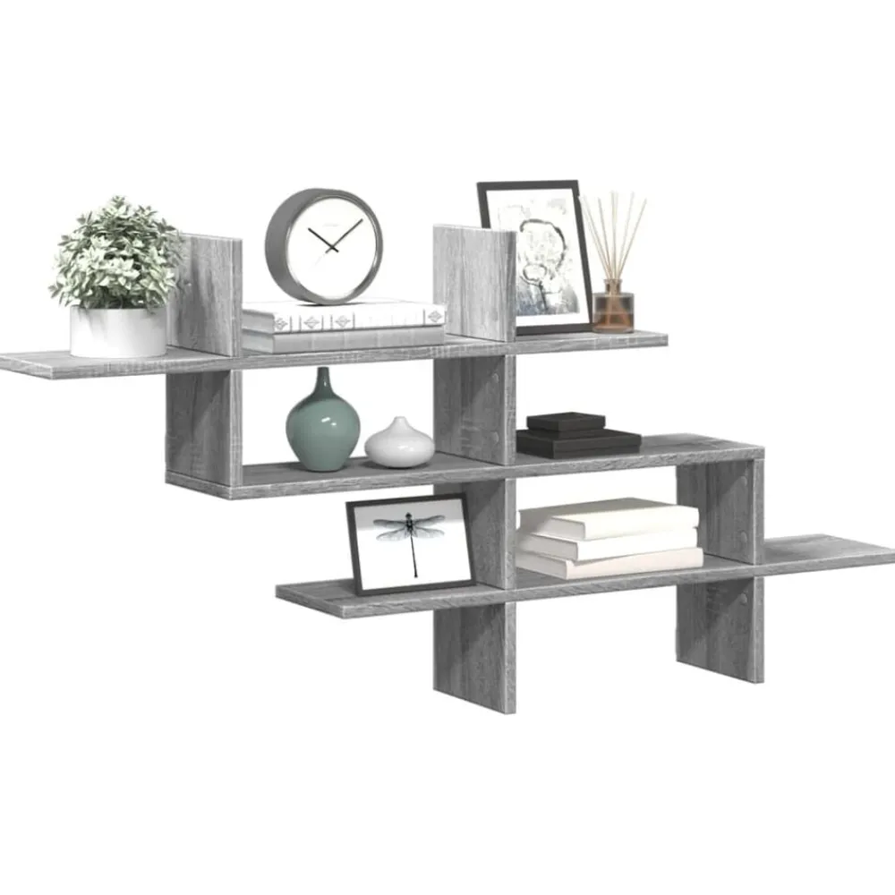 Boekenkasten & Wandplanken*vidaXL Wandschap 124,5x18x60,5 cm bewerkt hout eikenkleur Grijs sonoma