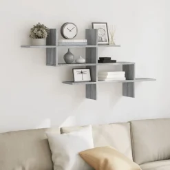 Boekenkasten & Wandplanken*vidaXL Wandschap 124,5x18x60,5 cm bewerkt hout eikenkleur Grijs sonoma