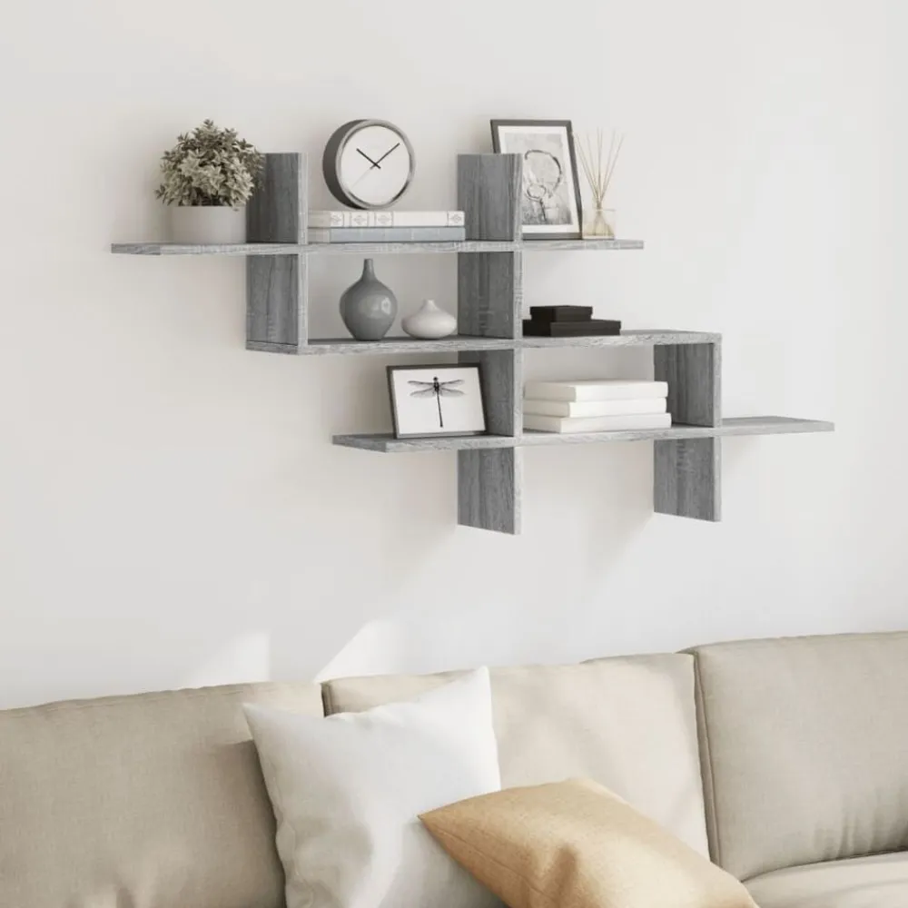 Boekenkasten & Wandplanken*vidaXL Wandschap 124,5x18x60,5 cm bewerkt hout eikenkleur Grijs sonoma
