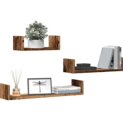 Boekenkasten & Wandplanken*vidaXL Wandschappen 3 st bewerkt hout kleurig Oud hout