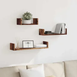Boekenkasten & Wandplanken*vidaXL Wandschappen 3 st bewerkt hout kleurig Oud hout