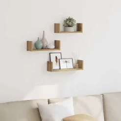 Boekenkasten & Wandplanken*vidaXL Wandschappen 3 st bewerkt hout artisanaal Eiken