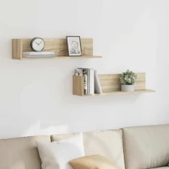 Boekenkasten & Wandplanken*vidaXL Wandschappen 2 st 75x16,5x16,5cm bewerkt hout kleur Sonoma eiken