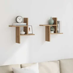 Boekenkasten & Wandplanken*vidaXL Wandschappen 2 st 38x12x38 cm bewerkt hout artisanaal Eiken