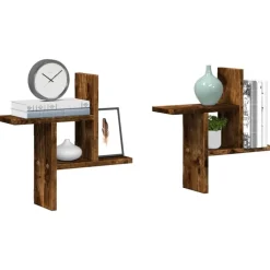 Boekenkasten & Wandplanken*vidaXL Wandschappen 2 st 38x12x38 cm bewerkt hout kleurig Gerookt eiken