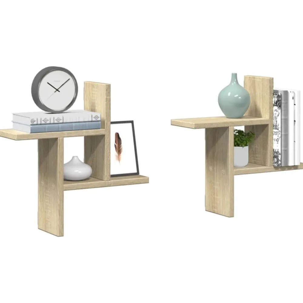 Wandschappen 2 st 38x12x38 cm bewerkt hout kleurig>vidaXL Discount