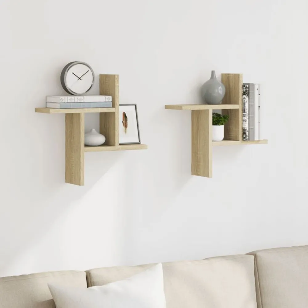 Wandschappen 2 st 38x12x38 cm bewerkt hout kleurig>vidaXL Discount