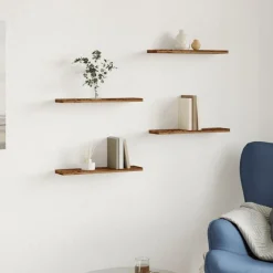 Wandschappen 4 st 40x10x1,5 cm bewerkt hout kleurig><noscript><img width=