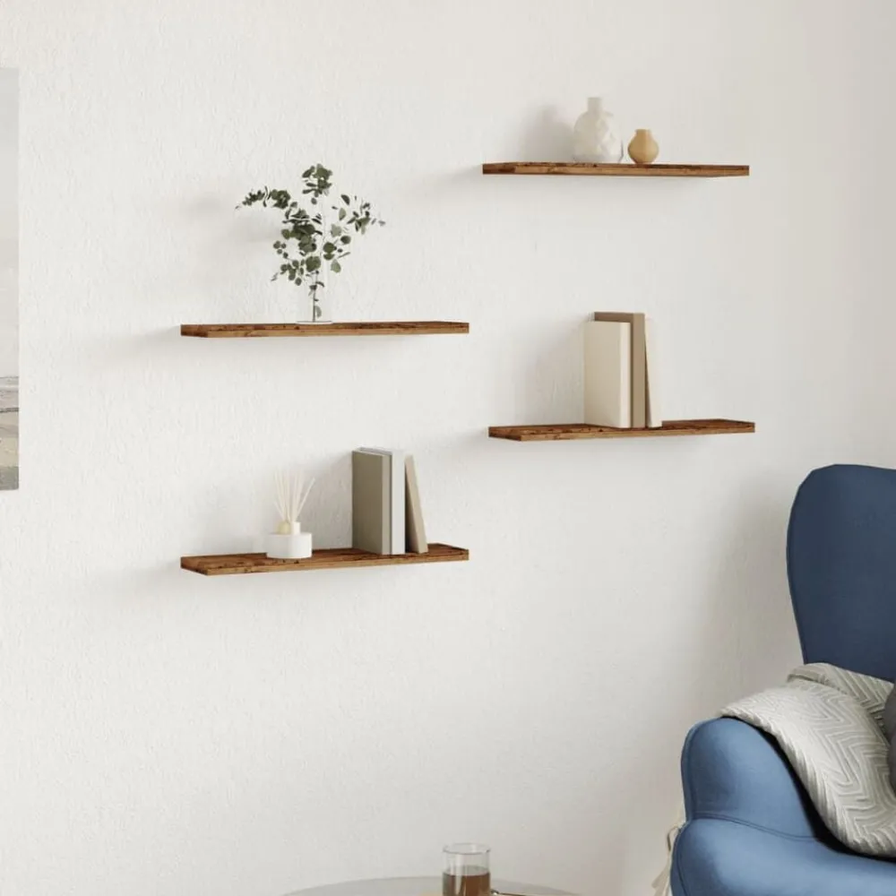Wandschappen 4 st 40x10x1,5 cm bewerkt hout kleurig>vidaXL
