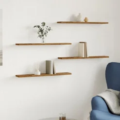 Wandschappen 4 st 60x10x1,5 cm bewerkt hout kleurig><noscript><img width=