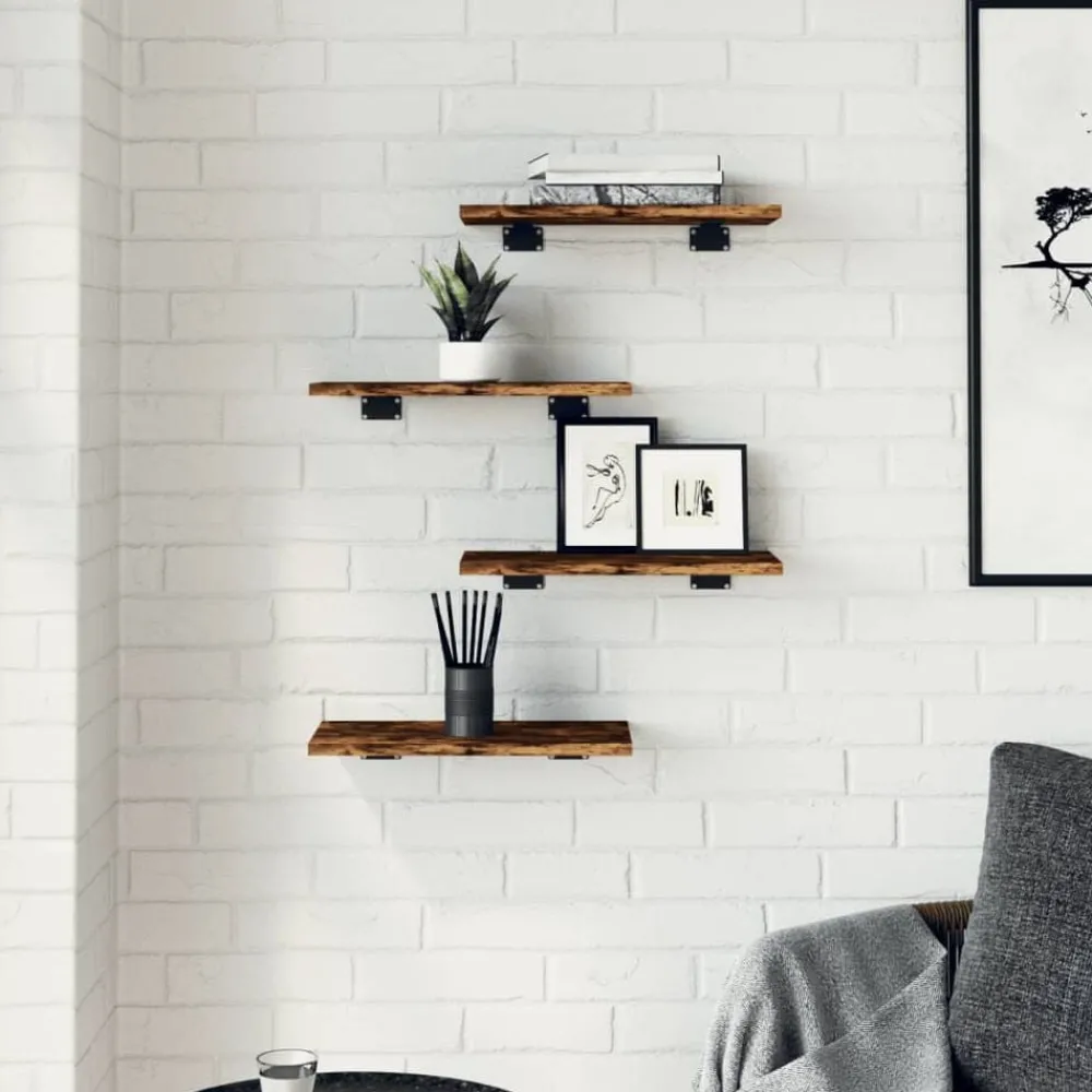 Boekenkasten & Wandplanken*vidaXL Wandschappen 4 st 40x20x1,5 cm bewerkt hout kleur Gerookt eiken