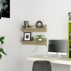 Boekenkasten & Wandplanken*vidaXL Wandschappen 2 st 80x11,5x18cm bewerkt hout kleurig Sonoma eiken