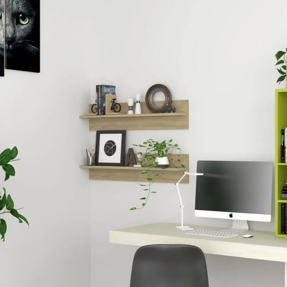 Boekenkasten & Wandplanken*vidaXL Wandschappen 2 st 80x11,5x18cm bewerkt hout kleurig Sonoma eiken